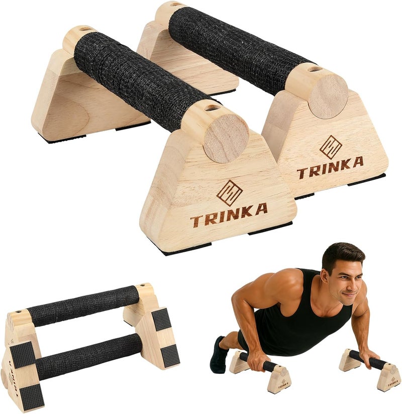 TRINKA Wooden Parallettes Push Up Bars, 2 PCS Wood Calisthenics Bars with Non-Slip Base, Pushup Handles for Floor Home Fitness, Workout Equipment for Men and Women Strength Training - Image 1
